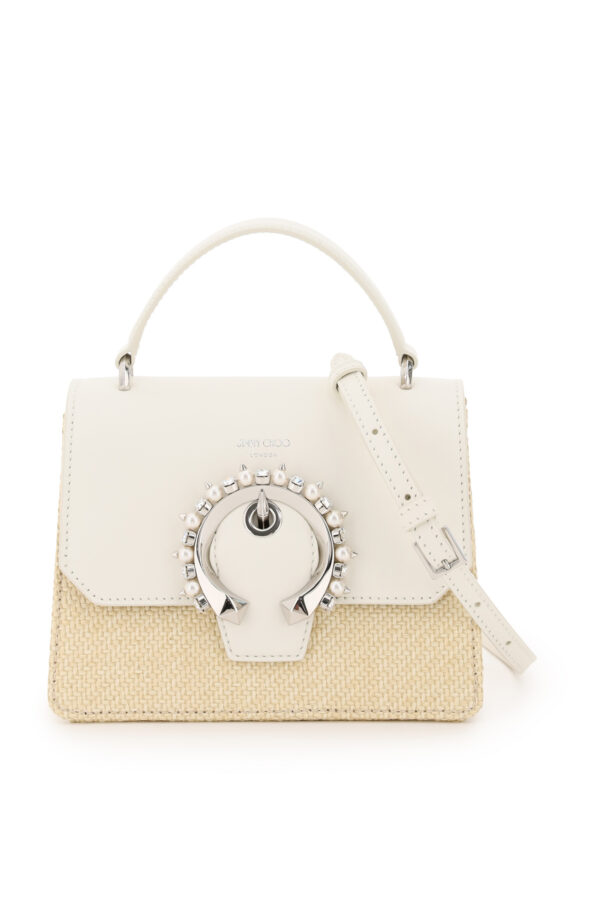 JIMMY CHOO MADELINE SATCHEL BAG SMALL PEARLS BUCKLE OS White, Beige Leather