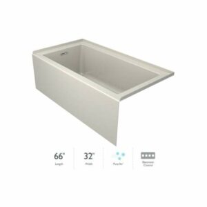 Jacuzzi LNS6632 ARL 2XX Linea 66" Three Wall Alcove Acrylic Air Bath Tub with Right Drain Location and Overflow Oyster Tub Air Alcove