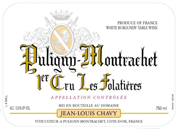 Jean-Louis Chavy 2016 Puligny-Montrachet Les Folatieres Premier Cru - Chardonnay White Wine