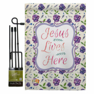 Jesus Lives Here Inspirational Faith & Religious Garden Flag Set