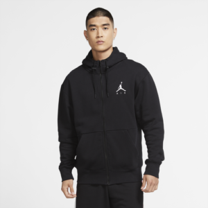 Jordan Mens Jordan Jumpman Fleece Full-Zip Hoodie - Mens Black/Black/White Size M