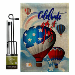 July 4th Hot Air Balloon Americana Fourth of July Garden Flag Set