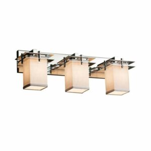 Justice Design Group FAB-8173-15-WHTE-LED3-2100 Textile 26.5" Metropolis 3 Light LED Bath Bar Polished Chrome Indoor Lighting Bathroom Fixtures Bath