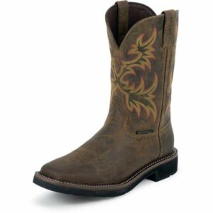 Justin Men's Rugged Cowhide EH Steel Toe Western Wellington Work Boots Rugged Tan Cowhide, 8.5 - Wellington Steel Toe Work Boots at Academy Sports