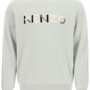 KENZO SWEATER WITH MULTICOLOUR LOGO EMBROIDERY S Grey, Black, Yellow Cotton