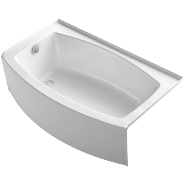 Kohler K-1118-LAW Expanse 60" Alcove Soaking Bath Tub with Bask Heating and Left Drain White Tub Soaking Alcove