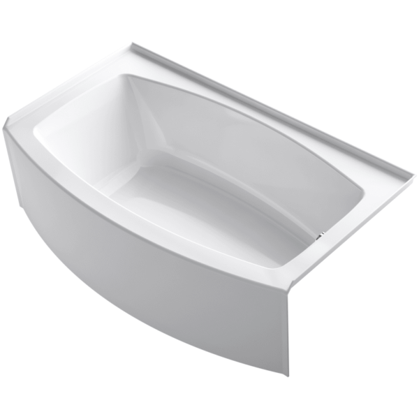 Kohler K-1118-RAW Expanse 60" Alcove Soaking Bath Tub with Bask Heating and Right Drain White Tub Soaking Alcove