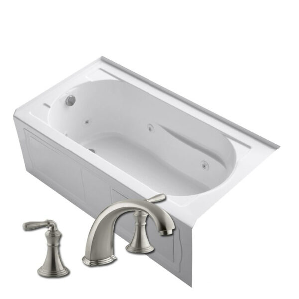 Kohler K-1357-LA/K-T398-4 Devonshire Collection 60" Three Wall Alcove Jetted Whirlpool Bath Tub Bundle with Left Side Drain Includes Matching Finish