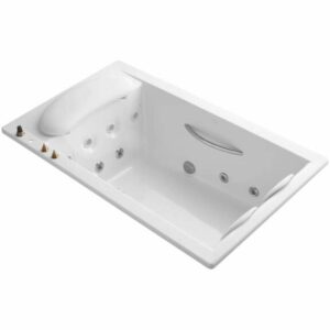 Kohler K-1360-H3 RiverBath Collection 75" Drop In Jetted Whirlpool Bath Tub with Center Drain White Tub Whirlpool Drop-In