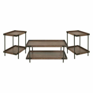 Kyra 3-Piece Oak and Metal Living Room Set