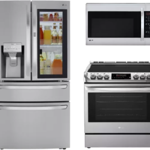 LG 3 Piece Kitchen Appliances Package with French Door Refrigerator, Electric Range and Over the Range Microwave in Stainless Steel LGRERAMW507