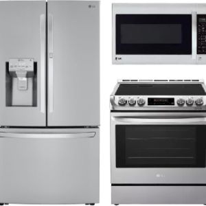 LG 3 Piece Kitchen Appliances Package with French Door Refrigerator, Electric Range and Over the Range Microwave in Stainless Steel LGRERAMW508