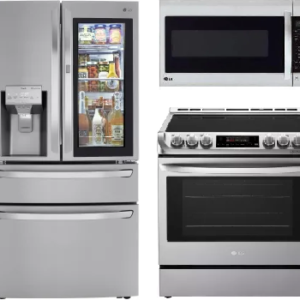 LG 3 Piece Kitchen Appliances Package with French Door Refrigerator, Electric Range and Over the Range Microwave in Stainless Steel LGRERAMW509