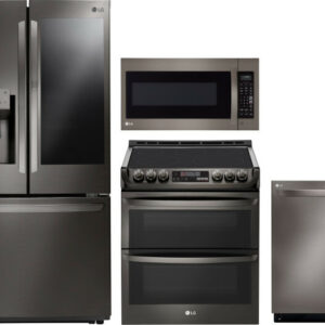 LG 4 Piece Kitchen Appliances Package with French Door Refrigerator, Electric Range, Dishwasher and Over the Range Microwave LGRERADWMW3479