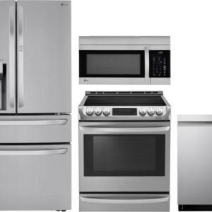 LG 4 Piece Kitchen Appliances Package with French Door Refrigerator, Electric Range, Dishwasher and Over the Range Microwave LGRERADWMW5710