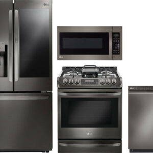 LG 4 Piece Kitchen Appliances Package with French Door Refrigerator, Gas Range, Dishwasher and Over the Range Microwave LGRERADWMW5243