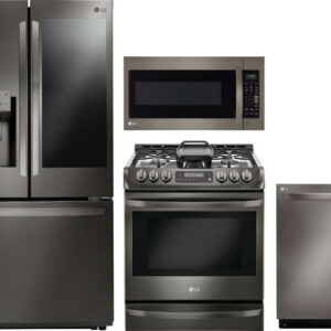 LG 4 Piece Kitchen Appliances Package with French Door Refrigerator, Gas Range, Dishwasher and Over the Range Microwave LGRERADWMW5248