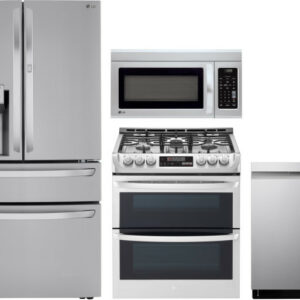 LG 4 Piece Kitchen Appliances Package with French Door Refrigerator, Gas Range, Dishwasher and Over the Range Microwave LGRERADWMW5708