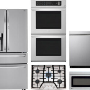 LG 5 Piece Kitchen Appliances Package with French Door Refrigerator, Dishwasher and Over the Range Microwave LGRECTWODWMW100