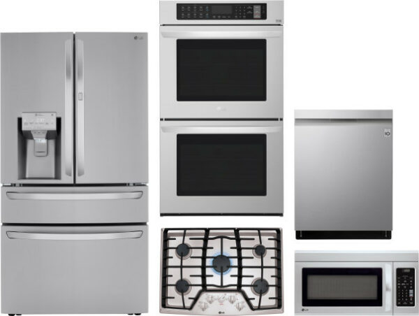 LG 5 Piece Kitchen Appliances Package with French Door Refrigerator, Dishwasher and Over the Range Microwave LGRECTWODWMW100