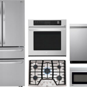 LG 5 Piece Kitchen Appliances Package with French Door Refrigerator, Dishwasher and Over the Range Microwave LGRECTWODWMW101