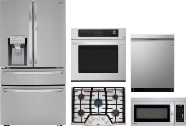 LG 5 Piece Kitchen Appliances Package with French Door Refrigerator, Dishwasher and Over the Range Microwave LGRECTWODWMW101