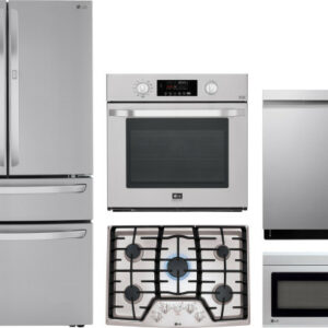 LG 5 Piece Kitchen Appliances Package with French Door Refrigerator, Dishwasher and Over the Range Microwave LGRECTWODWMW102