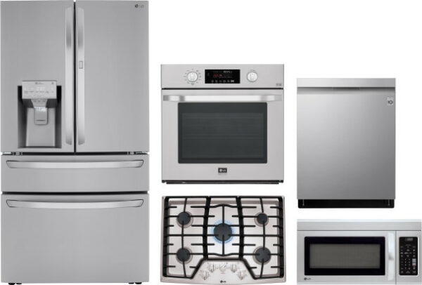 LG 5 Piece Kitchen Appliances Package with French Door Refrigerator, Dishwasher and Over the Range Microwave LGRECTWODWMW102