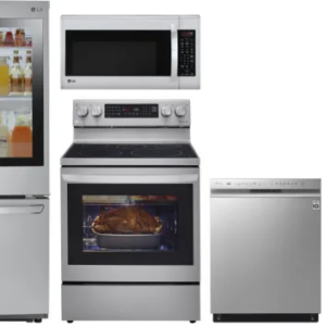 LG 5 Piece Kitchen Appliances Package with French Door Refrigerator, Electric Range, Dishwasher and Over the Range Microwave in Stainless Steel LGRERA