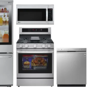 LG 5 Piece Kitchen Appliances Package with French Door Refrigerator, Gas Range, Dishwasher and Over the Range Microwave in Stainless Steel LGRERADWMWW