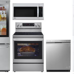 LG 6 Piece Kitchen Appliances Package with French Door Refrigerator, Electric Range, Dishwasher and Over the Range Microwave in Stainless Steel LGRERA