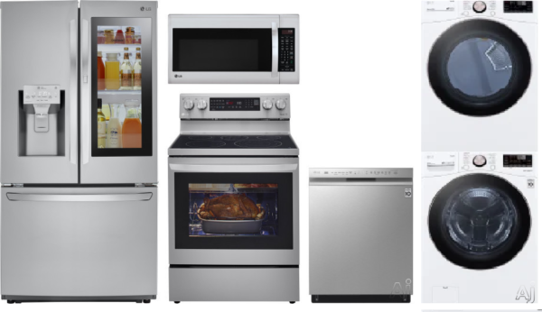 LG 6 Piece Kitchen Appliances Package with French Door Refrigerator, Electric Range, Dishwasher and Over the Range Microwave in Stainless Steel LGRERA