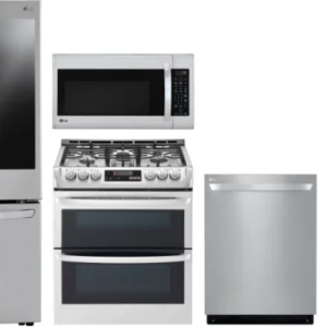 LG 6 Piece Kitchen Appliances Package with French Door Refrigerator, Gas Range, Dishwasher and Over the Range Microwave in Stainless Steel LGRERADWMWW