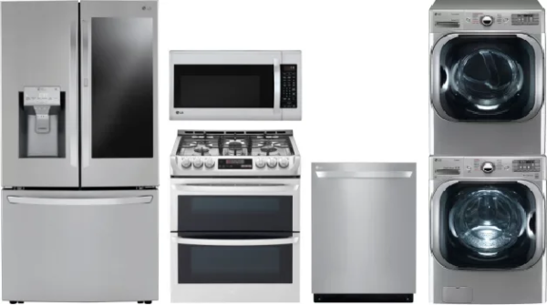 LG 6 Piece Kitchen Appliances Package with French Door Refrigerator, Gas Range, Dishwasher and Over the Range Microwave in Stainless Steel LGRERADWMWW