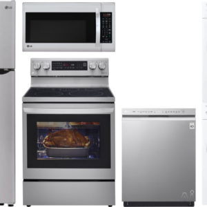 LG 6 Piece Kitchen Appliances Package with Top Freezer Refrigerator, Electric Range, Dishwasher and Over the Range Microwave in Stainless Steel LGRERA