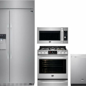 LG Studio 4 Piece Kitchen Appliances Package with Side-by-Side Refrigerator, Gas Range, Dishwasher and Over the Range Microwave in Stainless Steel LGR