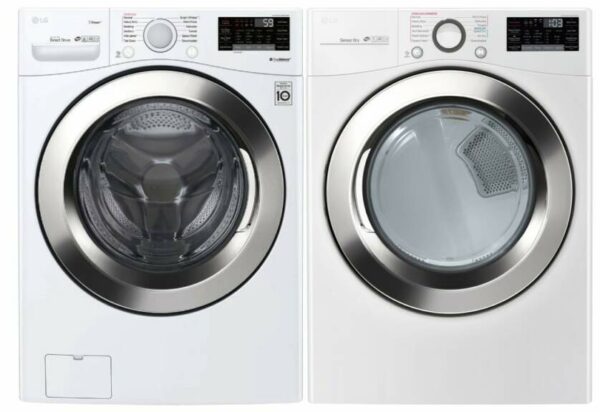 LG White Front Load Steam Washer and Gas Steam Dryer Laundry Package