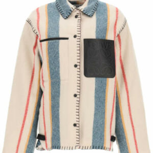 LOEWE STRIPED WOOL JACKET 40 Beige, Blue, Red Wool