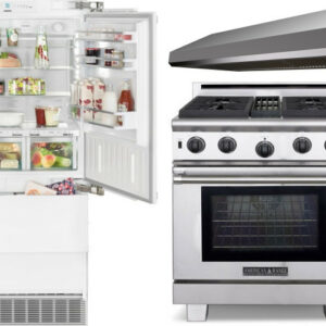 Liebherr 3 Piece Kitchen Appliances Package with Bottom Freezer Refrigerator and Gas Range in Panel Ready LIRERARH39