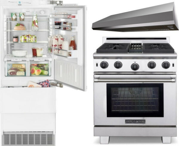 Liebherr 3 Piece Kitchen Appliances Package with Bottom Freezer Refrigerator and Gas Range in Panel Ready LIRERARH39