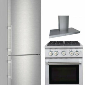 Liebherr 3 Piece Kitchen Appliances Package with Bottom Freezer Refrigerator and Gas Range in Stainless Steel LIRERHRA3