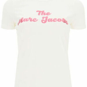 MARC JACOBS (THE) GLITTER LOGO T-SHIRT L White, Fuchsia, Pink Cotton