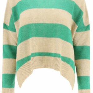 MARNI OVERSIZED STRIPED SWEATER 40 Green, Beige Wool, Cashmere