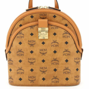 MCM ANNA SMALL BACKPACK VISETOS OS Brown, Black Leather, Cotton