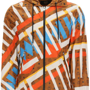 MCM GEO GRAFFITI NYLON JACKET 46 Brown, White, Light blue