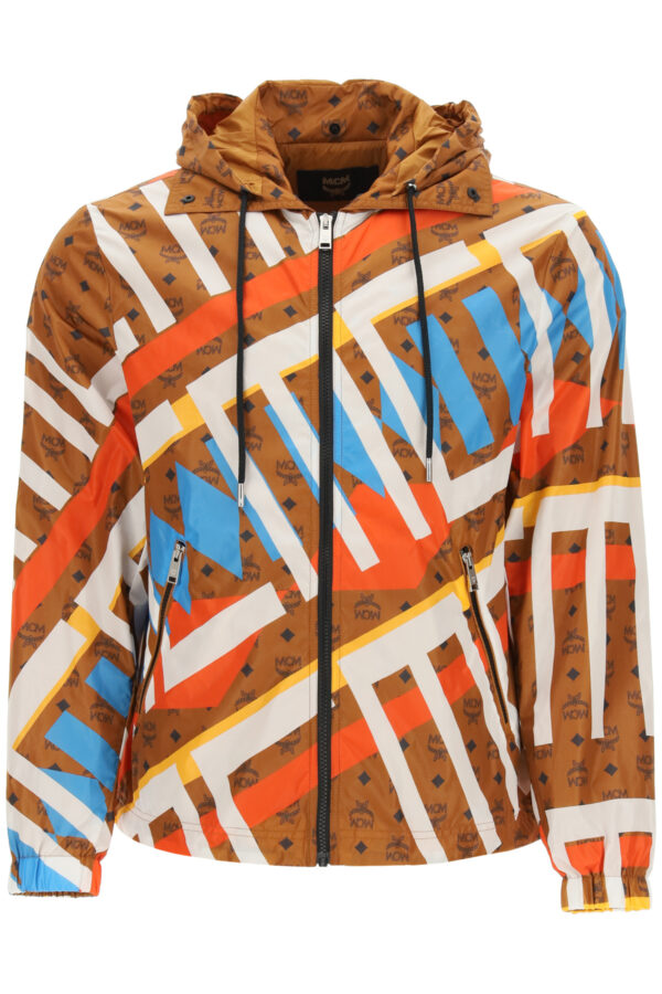 MCM GEO GRAFFITI NYLON JACKET 46 Brown, White, Light blue