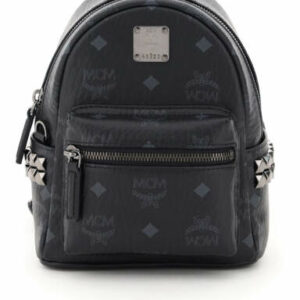 MCM STARK BEBE BOO BACKPACK SIDE STUDS VISETOS OS Black, Grey Cotton, Leather