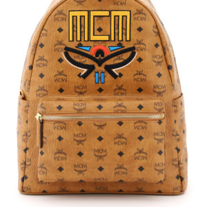 MCM STARK VISETOS BACKPACK GEO LAUREL LOGO OS Brown, Black Cotton, Leather