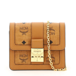 MCM TRACY VISETOS MICRO BAG CHAIN OS Brown, Black Leather, Cotton