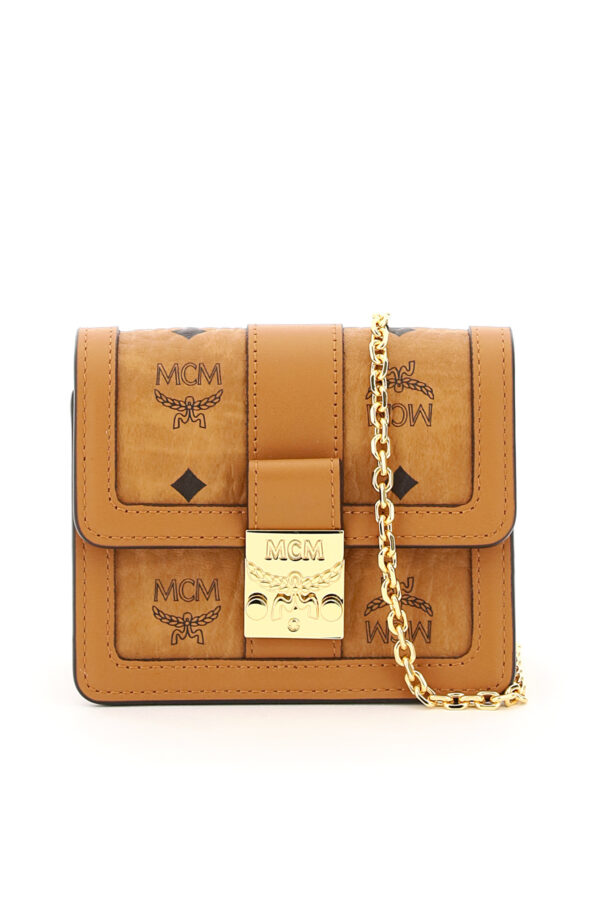 MCM TRACY VISETOS MICRO BAG CHAIN OS Brown, Black Leather, Cotton